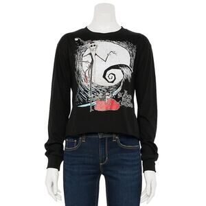 The Nightmare Before Christmas Long Sleeve Cropped Crewneck Tee Black | Medium